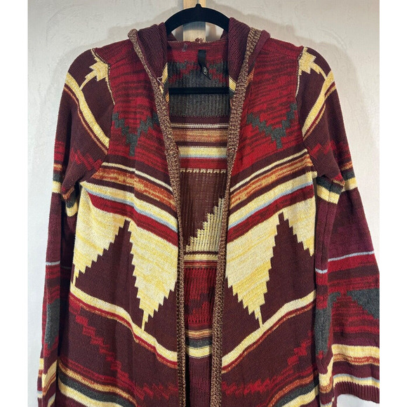 Elan Sweater Womens M Cardigan Western Duster Aztec Bohemian Pockets Red A10 - Picture 2 of 6